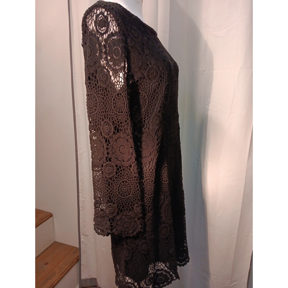 Zara Crochet Mini Dress Floral Black Retro Y2k - Picture 7 of 13